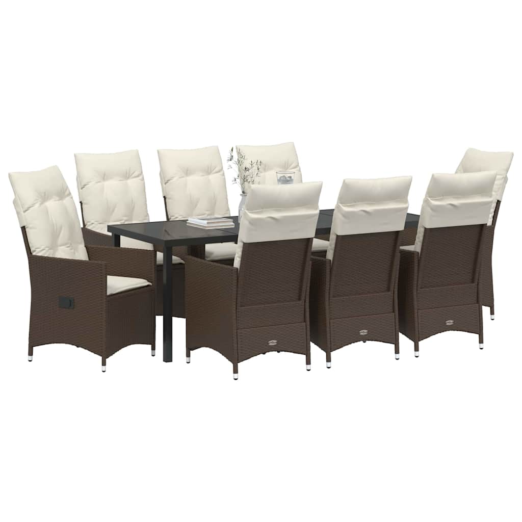 Garten Essgruppe 9 pcs Braun Poly-Rattan