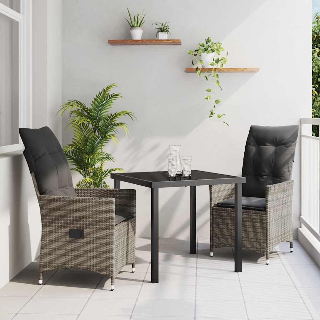 Garten Essgruppe mit Kissen 3 pcs Grau Poly-Rattan