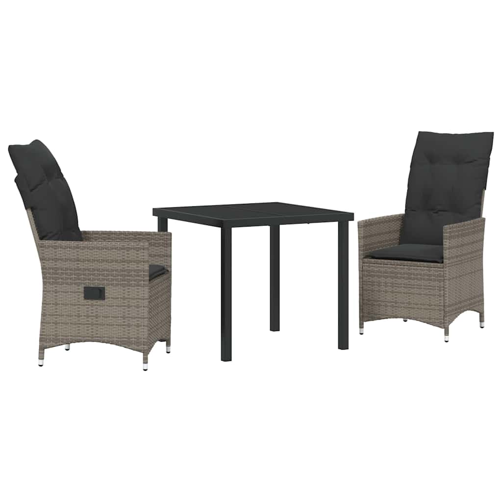 Garten Essgruppe mit Kissen 3 pcs Grau Poly-Rattan