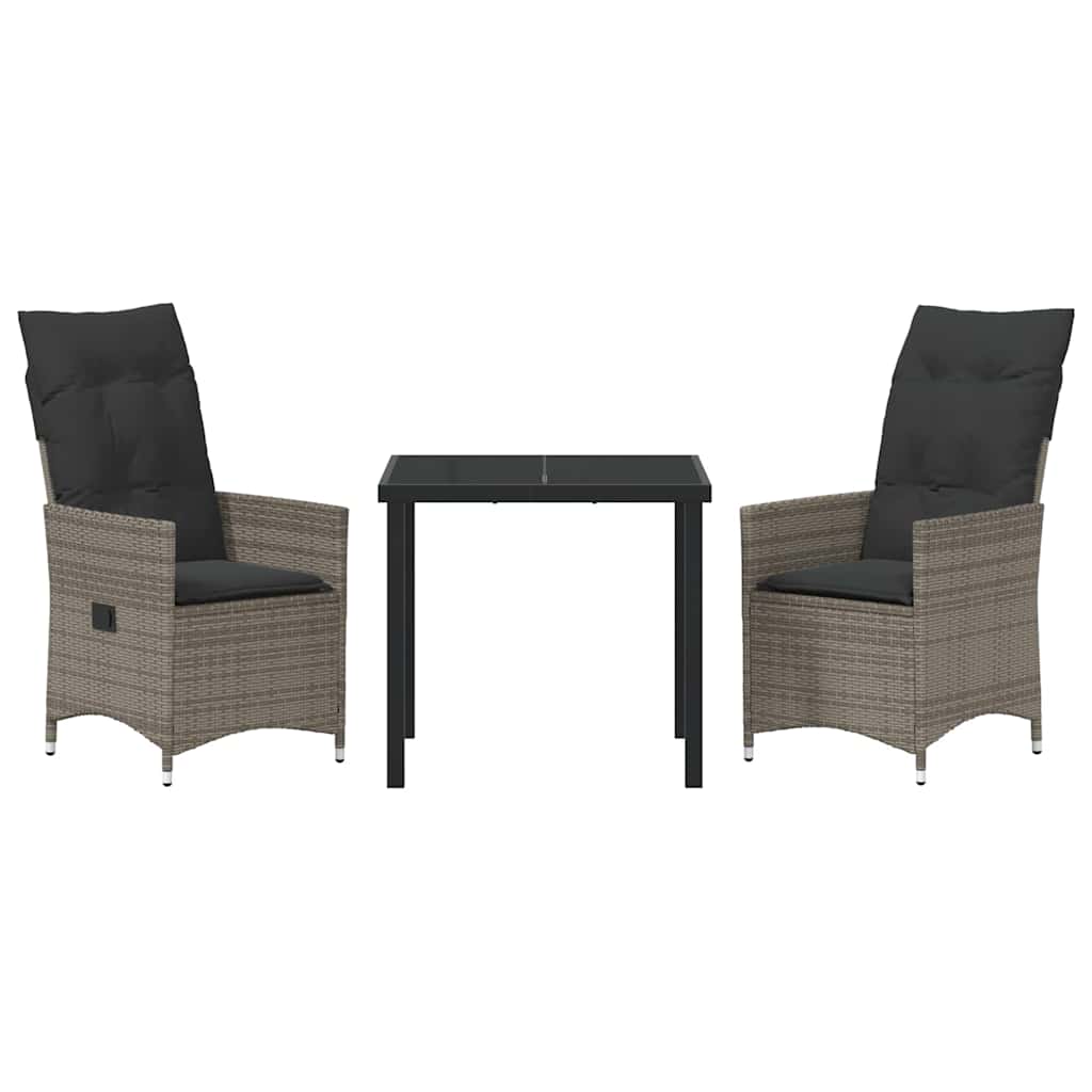Garten Essgruppe mit Kissen 3 pcs Grau Poly-Rattan