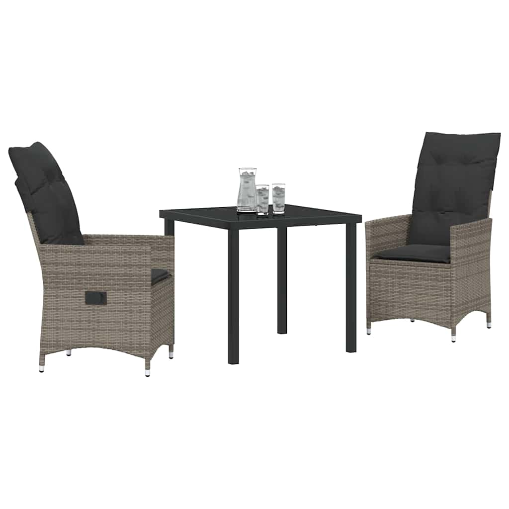 Garten Essgruppe mit Kissen 3 pcs Grau Poly-Rattan