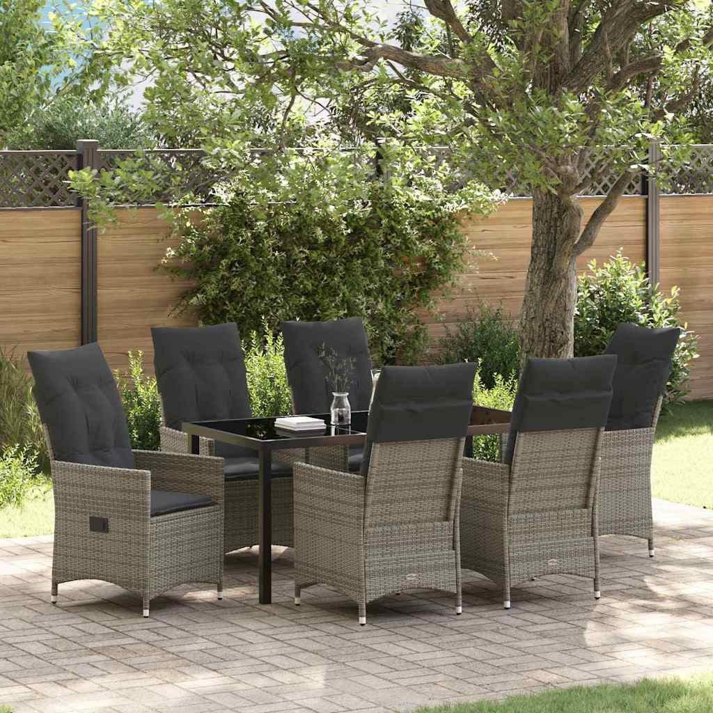 Garten Essgruppe mit Kissen 7 pcs Grau Poly-Rattan