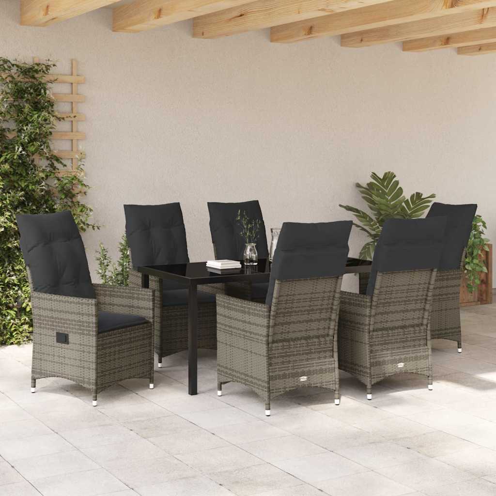 Garten Essgruppe mit Kissen 7 pcs Grau Poly-Rattan