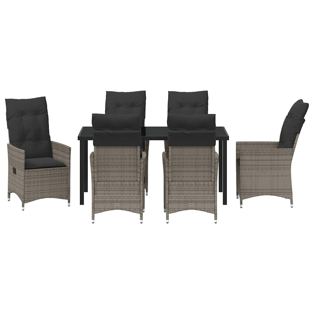 Garten Essgruppe mit Kissen 7 pcs Grau Poly-Rattan