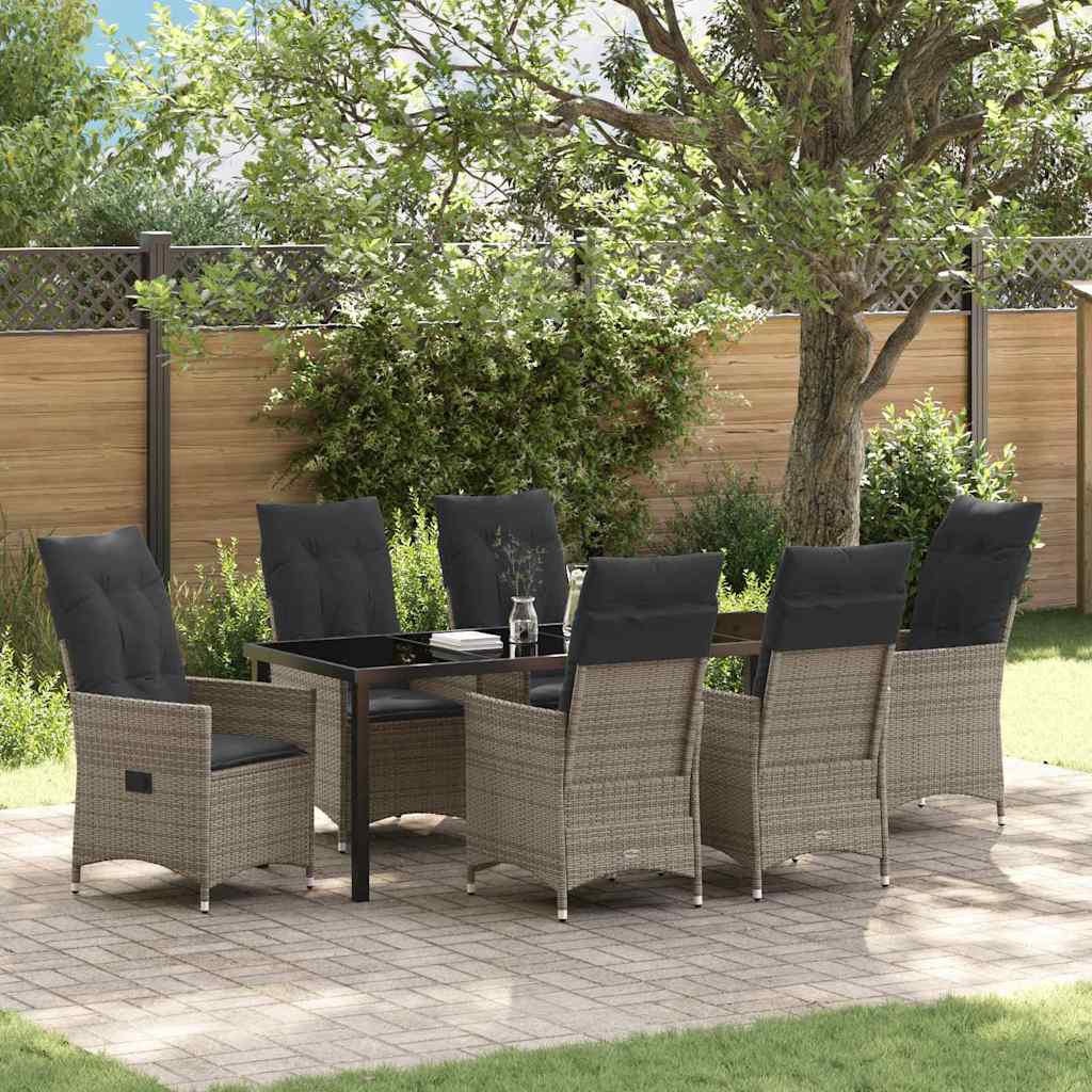 Garten Essgruppe mit Kissen 7 pcs Grau Poly-Rattan