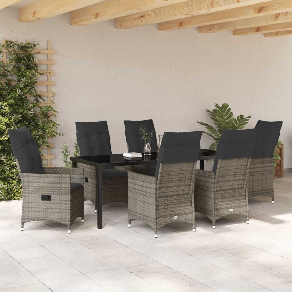 Garten Essgruppe mit Kissen 7 pcs Grau Poly-Rattan