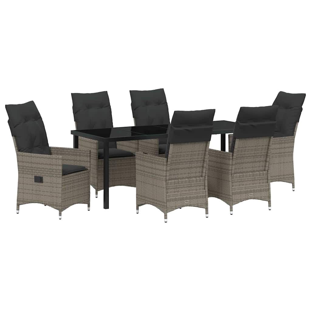 Garten Essgruppe mit Kissen 7 pcs Grau Poly-Rattan