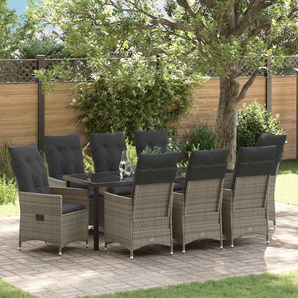Garten Essgruppe mit Kissen 9 pcs Grau Poly-Rattan