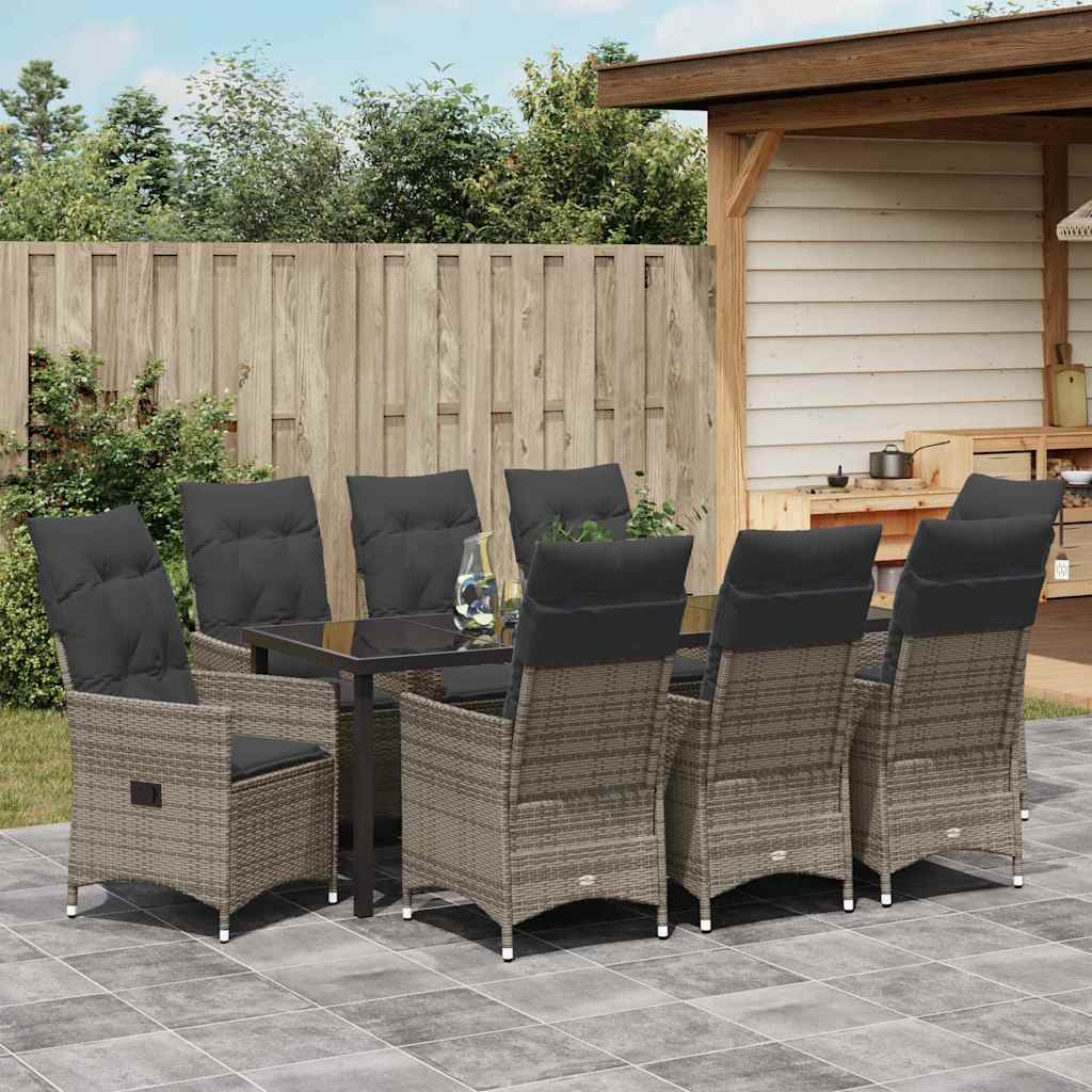 Garten Essgruppe mit Kissen 9 pcs Grau Poly-Rattan