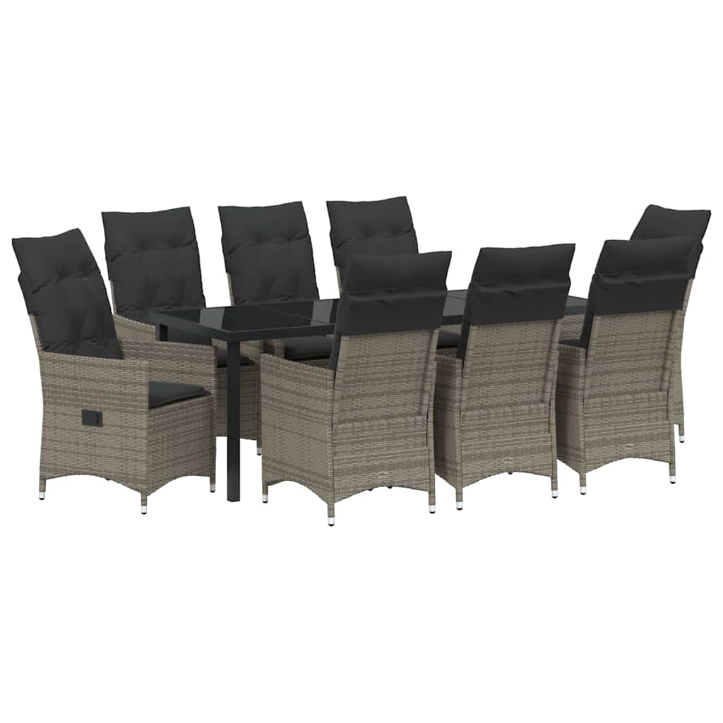 Garten Essgruppe mit Kissen 9 pcs Grau Poly-Rattan