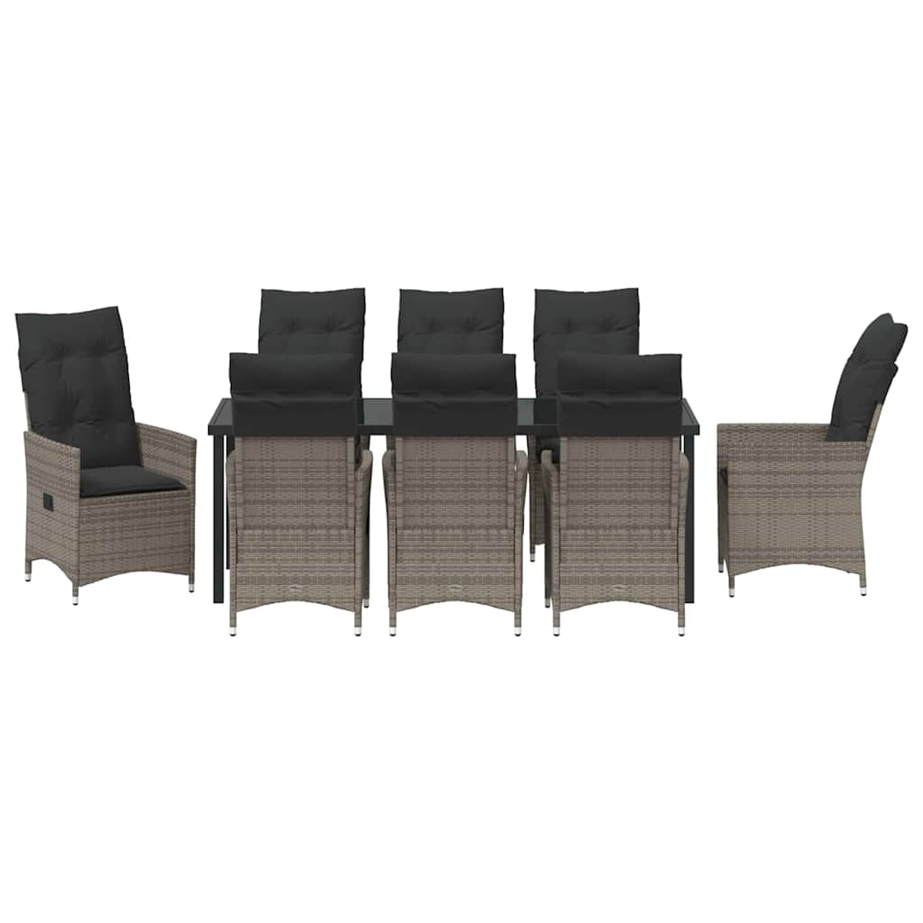 Garten Essgruppe mit Kissen 9 pcs Grau Poly-Rattan