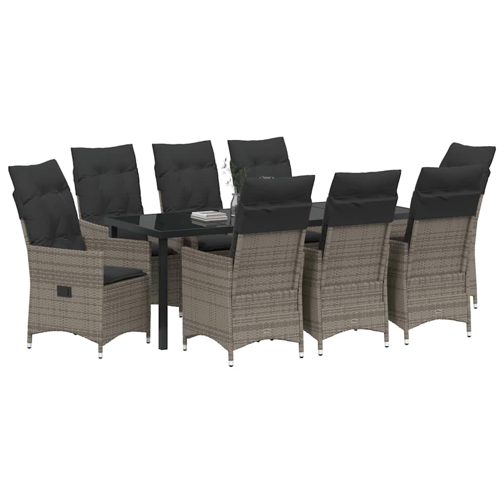 Garten Essgruppe mit Kissen 9 pcs Grau Poly-Rattan