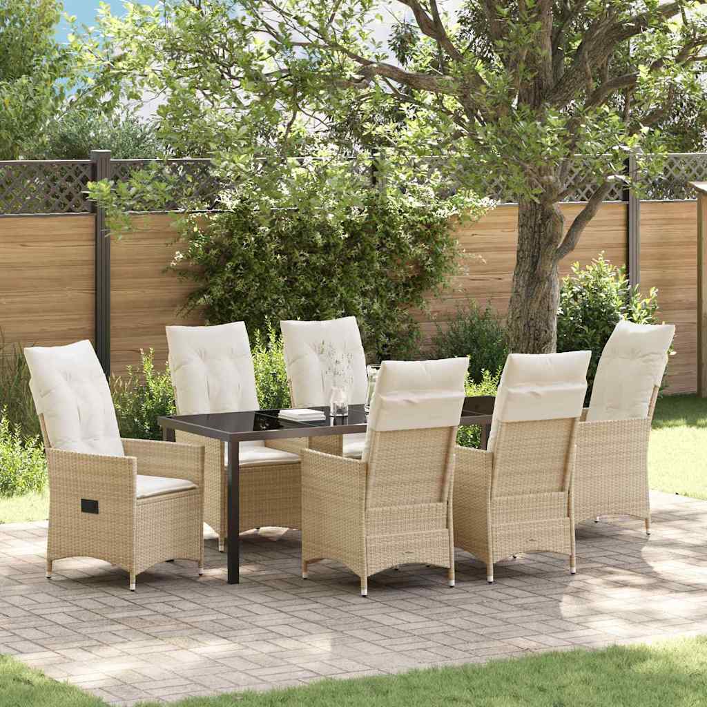 Garten Essgruppe mit Kissen 7 pcs Beige Poly-Rattan
