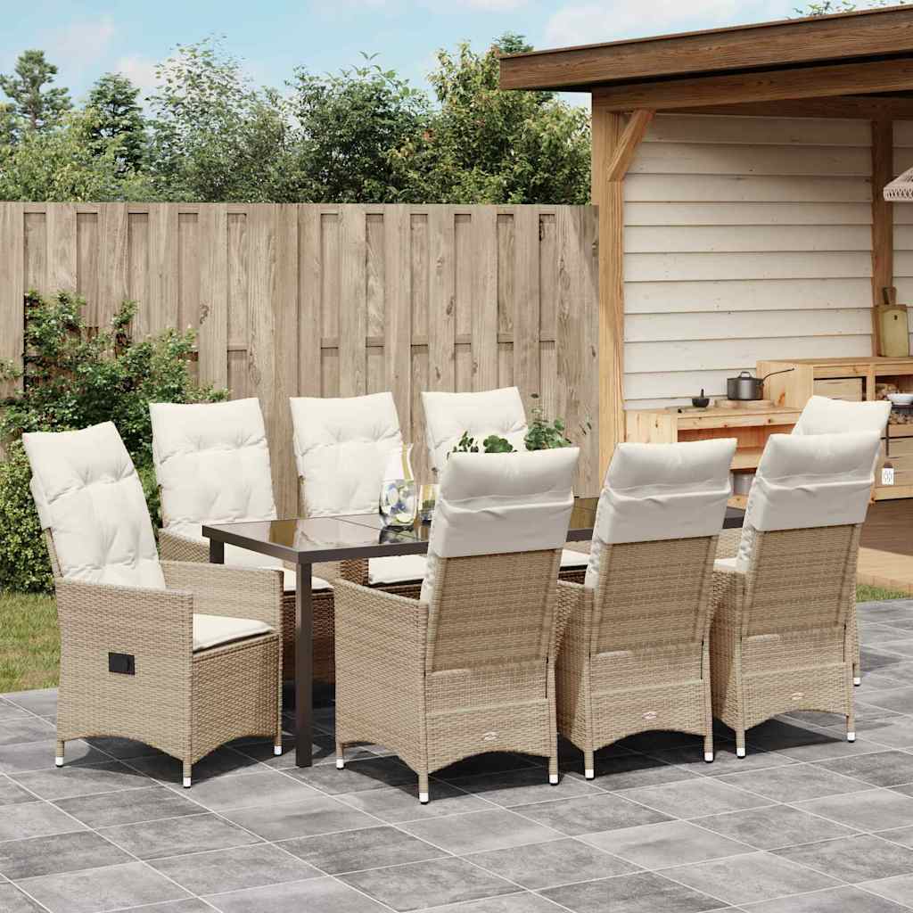 Garten Essgruppe mit Kissen 9 pcs Beige Poly-Rattan