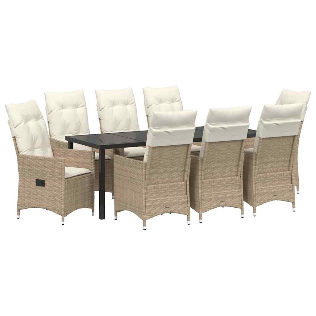 Garten Essgruppe mit Kissen 9 pcs Beige Poly-Rattan