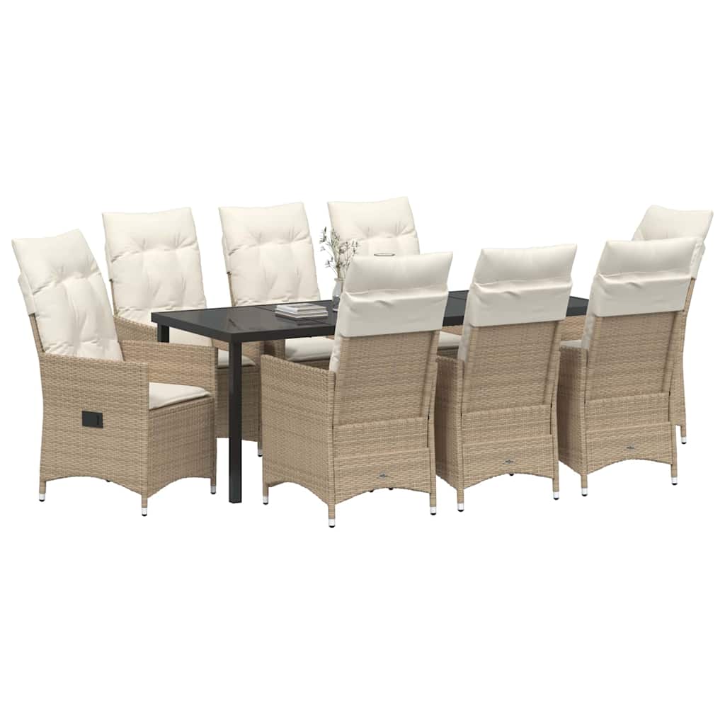 Garten Essgruppe mit Kissen 9 pcs Beige Poly-Rattan