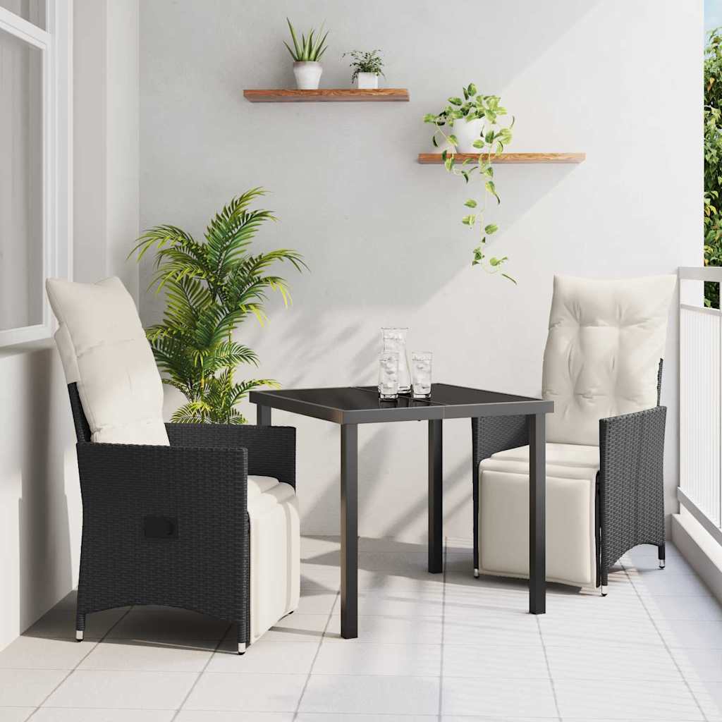 Garten Essgruppe mit Kissen 3 pcs Schwarz Poly-Rattan