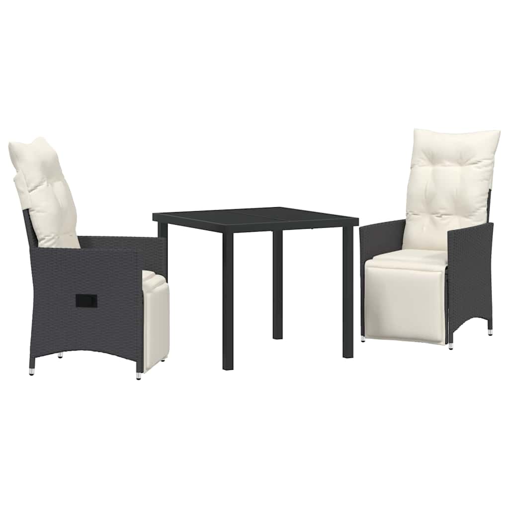 Garten Essgruppe mit Kissen 3 pcs Schwarz Poly-Rattan