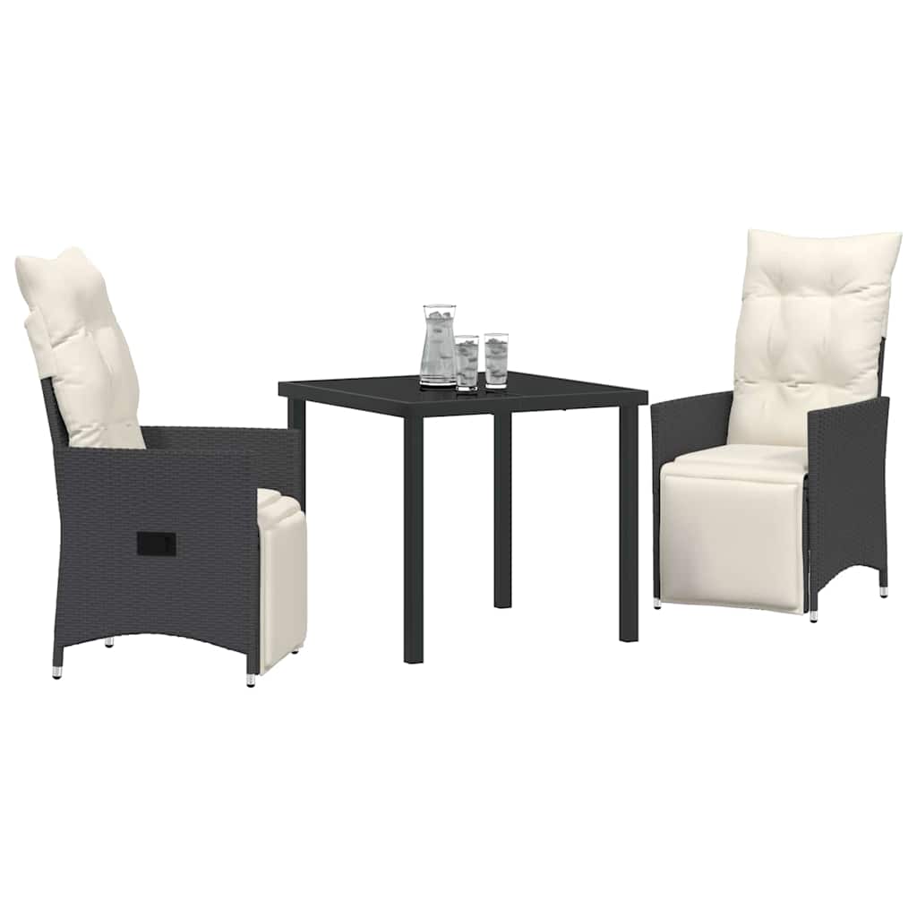 Garten Essgruppe mit Kissen 3 pcs Schwarz Poly-Rattan