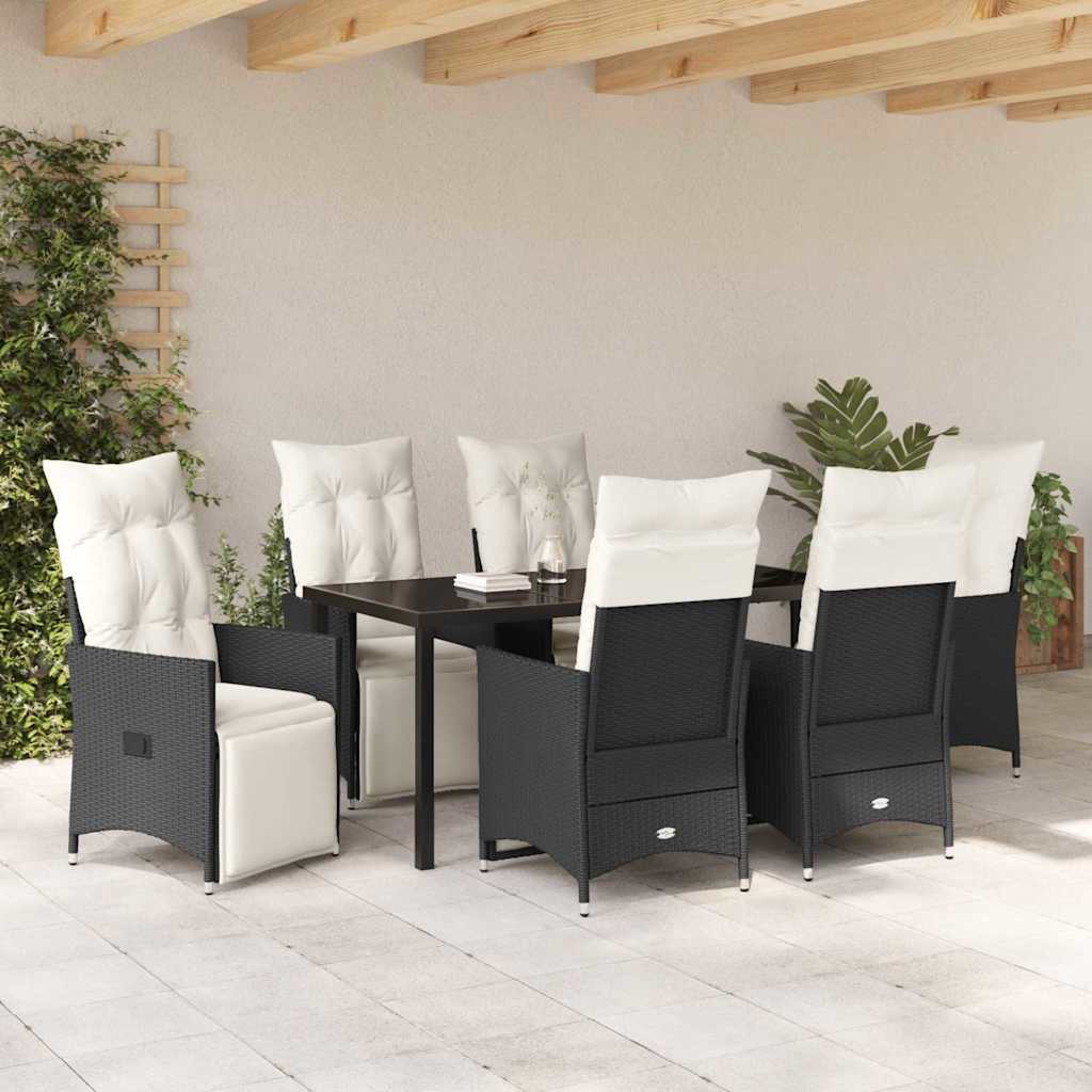 Garten Essgruppe mit Kissen 7 pcs Schwarz Poly-Rattan