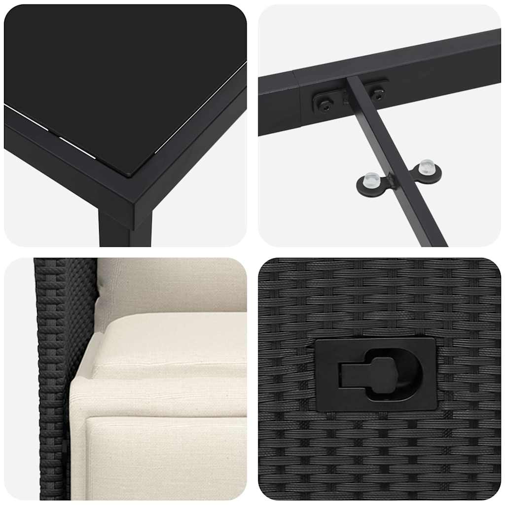 Garten Essgruppe mit Kissen 7 pcs Schwarz Poly-Rattan