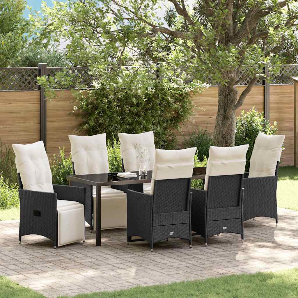 Garten Essgruppe mit Kissen 7 pcs Schwarz Poly-Rattan