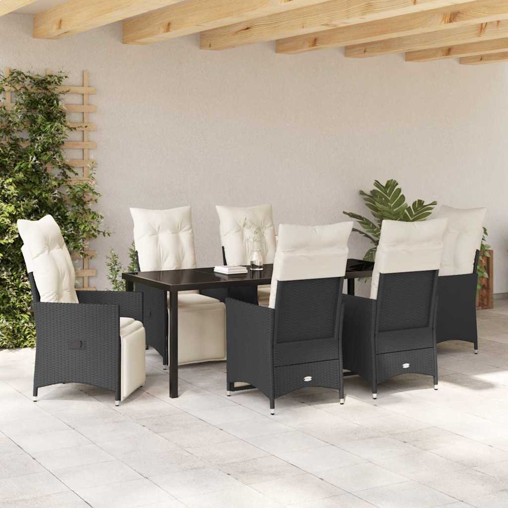 Garten Essgruppe mit Kissen 7 pcs Schwarz Poly-Rattan