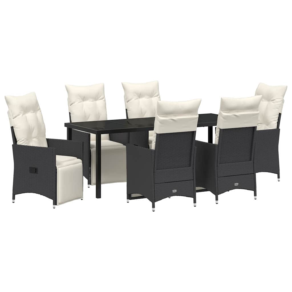 Garten Essgruppe mit Kissen 7 pcs Schwarz Poly-Rattan
