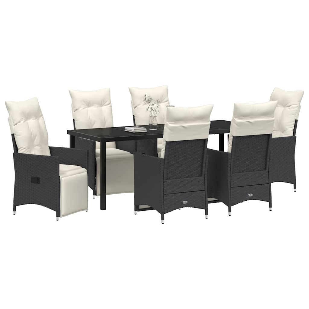 Garten Essgruppe mit Kissen 7 pcs Schwarz Poly-Rattan