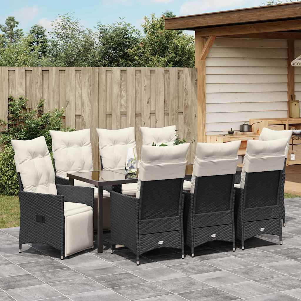 Garten Essgruppe mit Kissen 9 pcs Schwarz Poly-Rattan