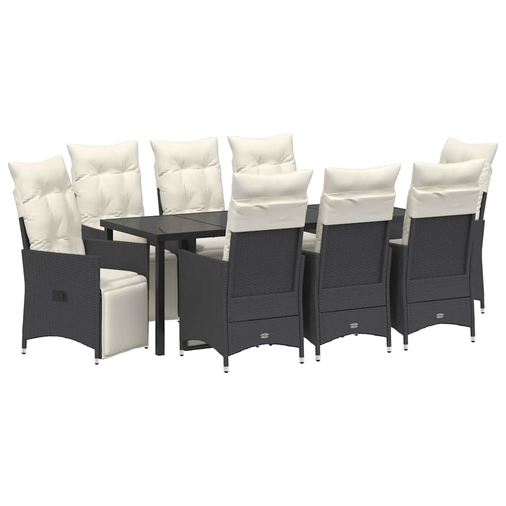 Garten Essgruppe mit Kissen 9 pcs Schwarz Poly-Rattan