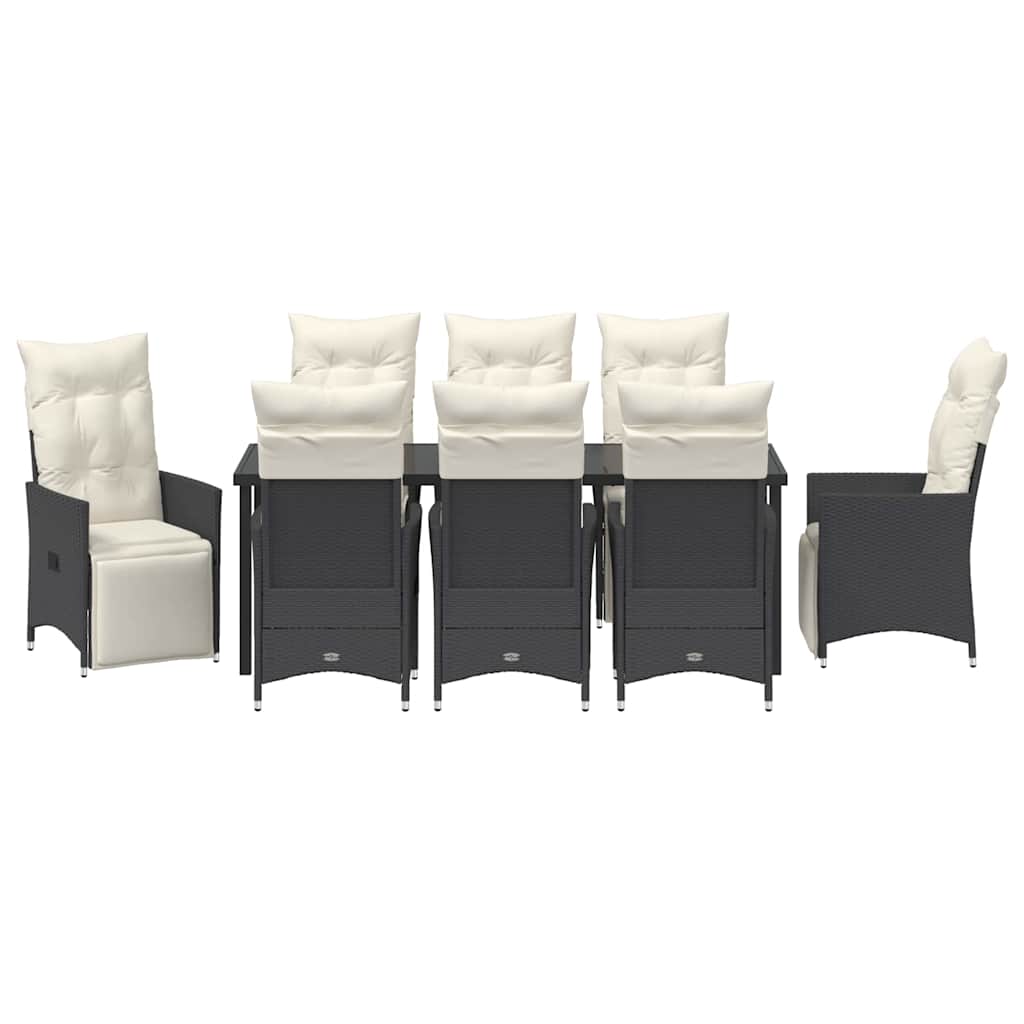Garten Essgruppe mit Kissen 9 pcs Schwarz Poly-Rattan