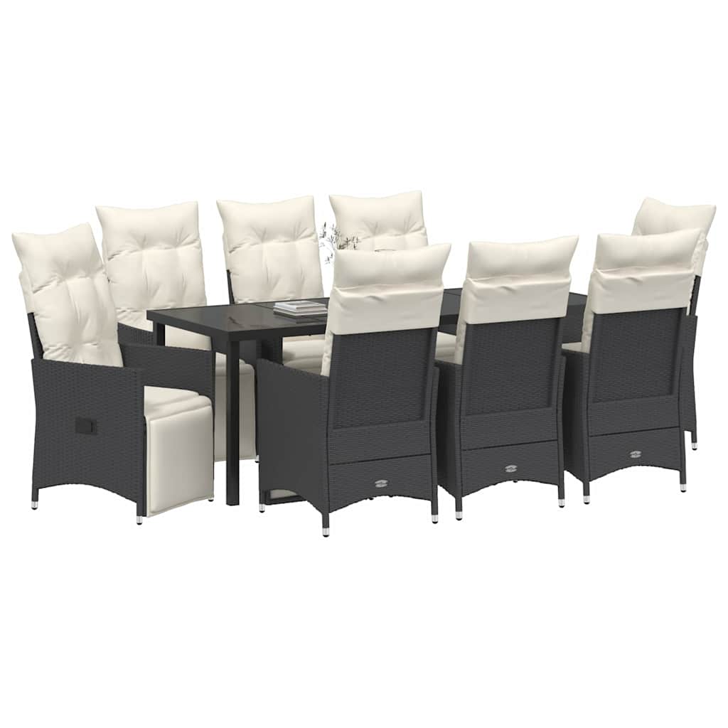 Garten Essgruppe mit Kissen 9 pcs Schwarz Poly-Rattan