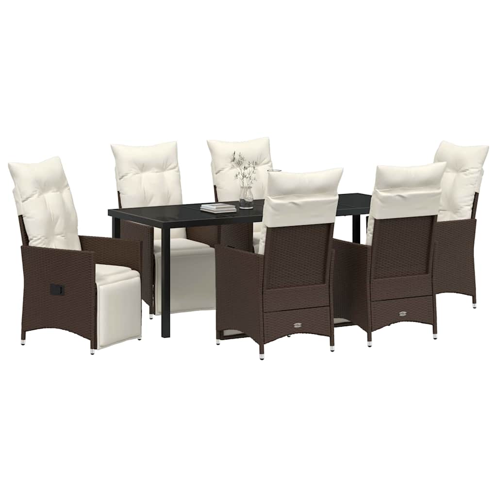 Garten Essgruppe mit Kissen 7 pcs Braun Poly-Rattan