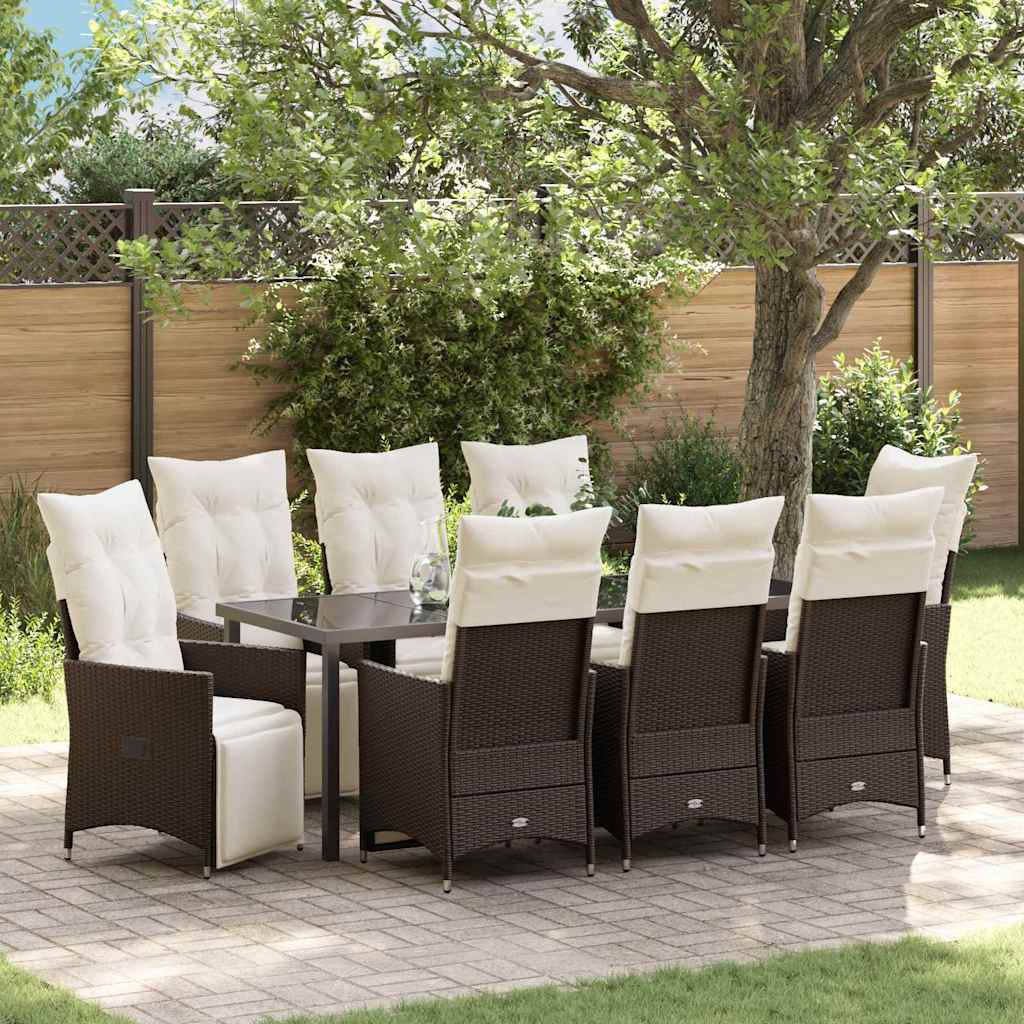 Garten Essgruppe mit Kissen 9 pcs Braun Poly-Rattan