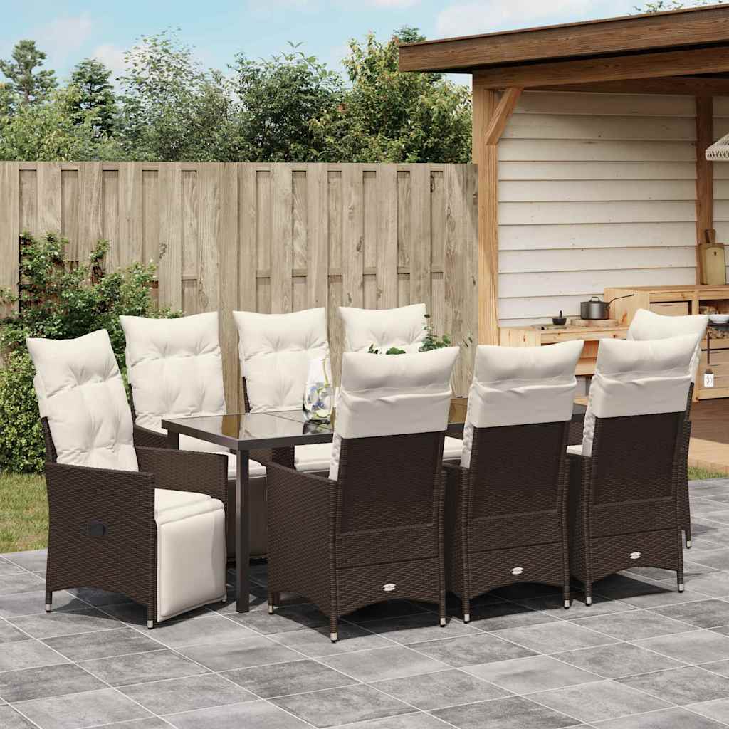 Garten Essgruppe mit Kissen 9 pcs Braun Poly-Rattan
