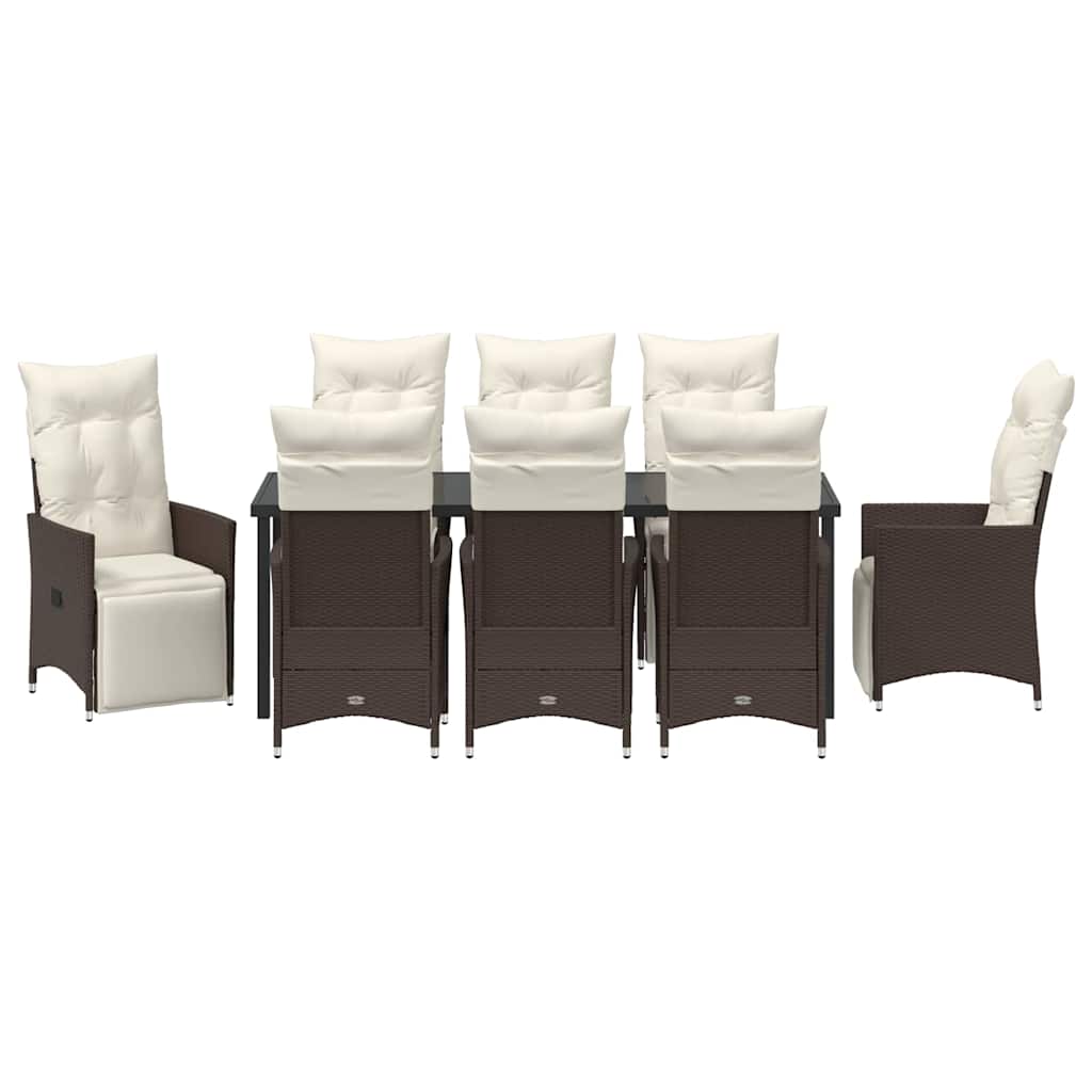 Garten Essgruppe mit Kissen 9 pcs Braun Poly-Rattan