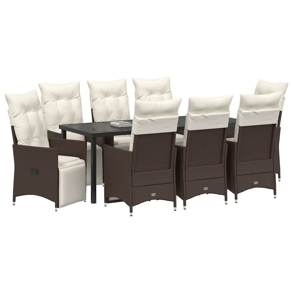 Garten Essgruppe mit Kissen 9 pcs Braun Poly-Rattan