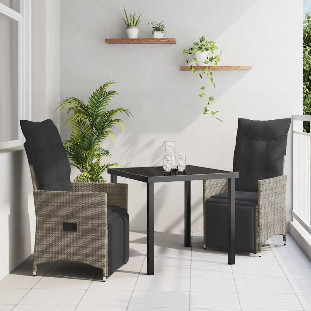 Garten Essgruppe mit Kissen 3 pcs Grau Poly-Rattan