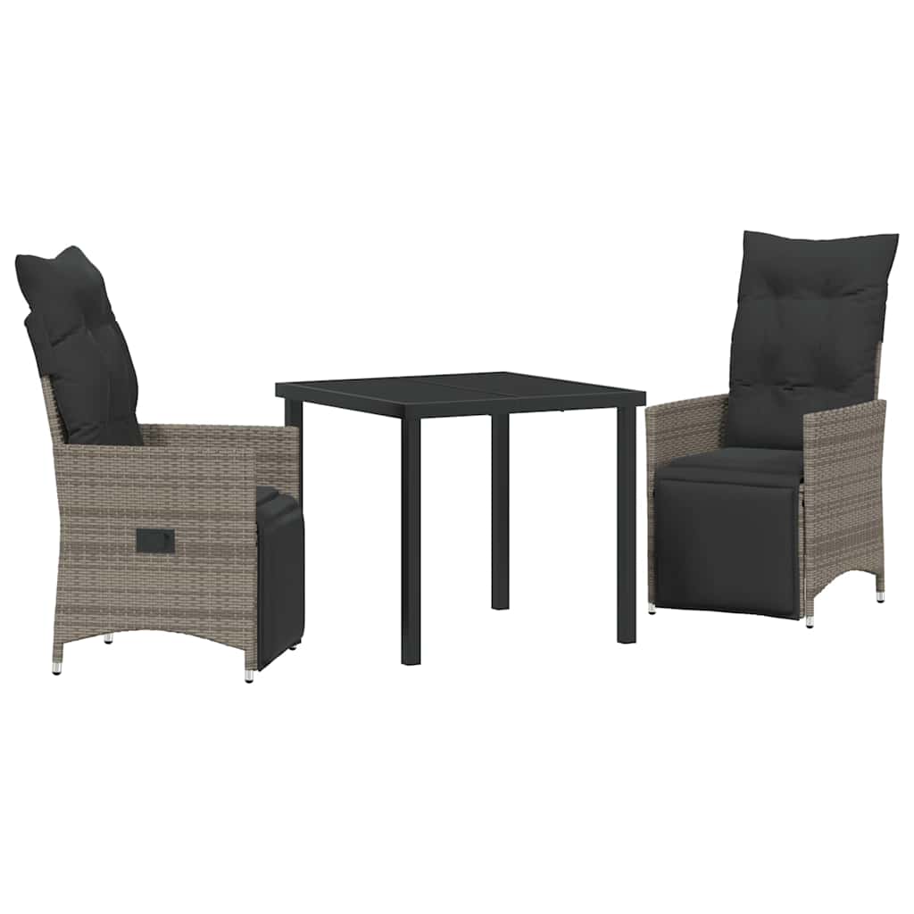 Garten Essgruppe mit Kissen 3 pcs Grau Poly-Rattan