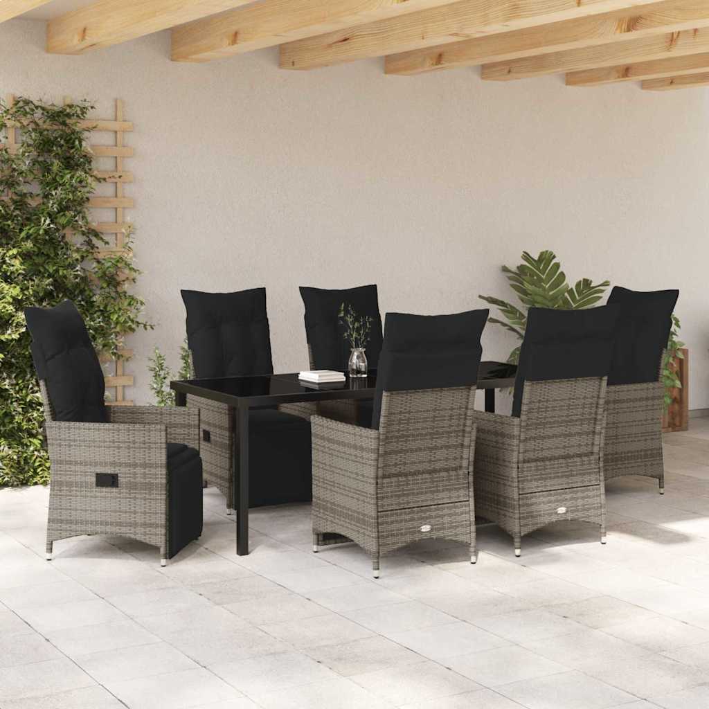 Garten Essgruppe mit Kissen 7 pcs Grau Poly-Rattan