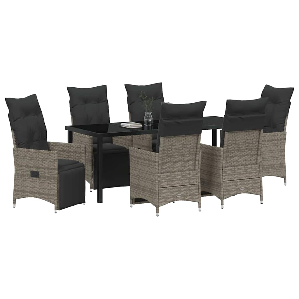 Garten Essgruppe mit Kissen 7 pcs Grau Poly-Rattan