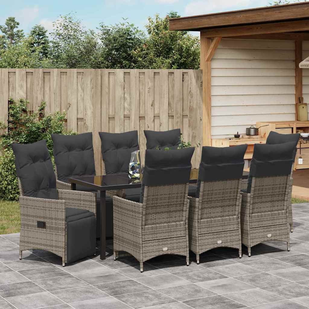 Garten Essgruppe mit Kissen 9 pcs Grau Poly-Rattan