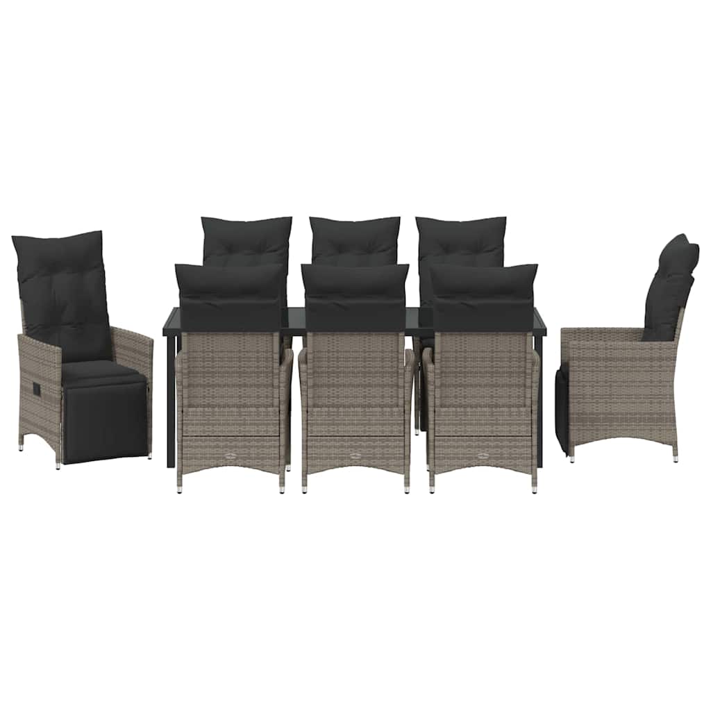 Garten Essgruppe mit Kissen 9 pcs Grau Poly-Rattan