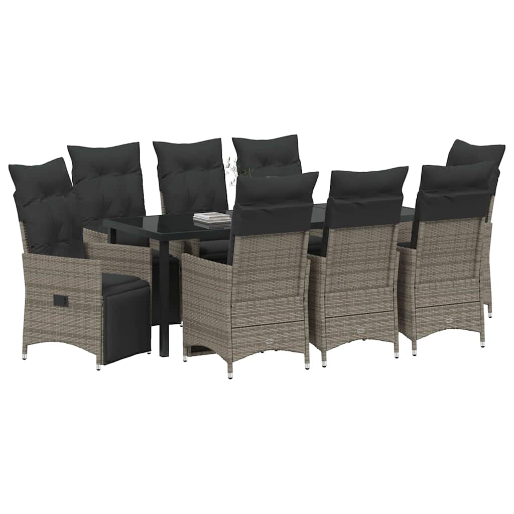 Garten Essgruppe mit Kissen 9 pcs Grau Poly-Rattan