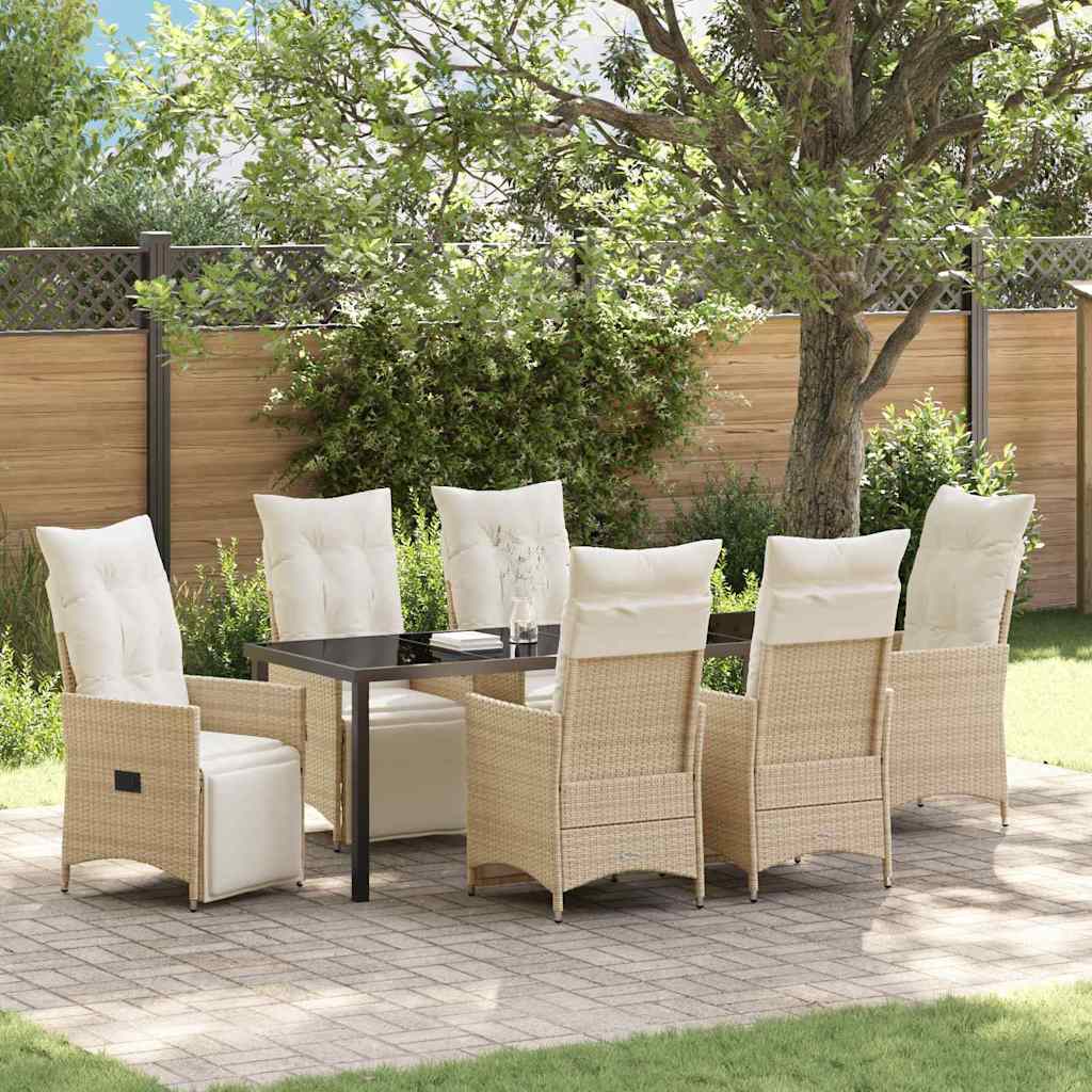 Garten Essgruppe mit Kissen 7 pcs Beige Poly-Rattan