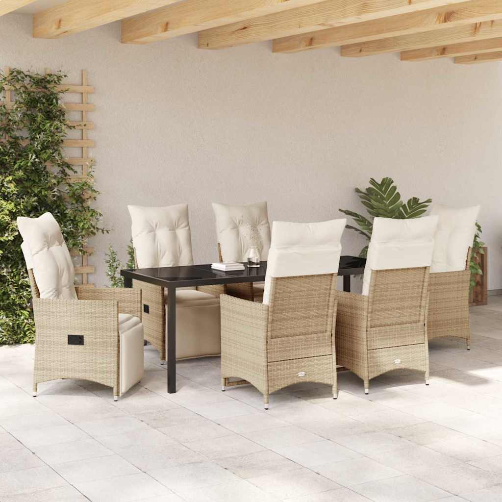 Garten Essgruppe mit Kissen 7 pcs Beige Poly-Rattan
