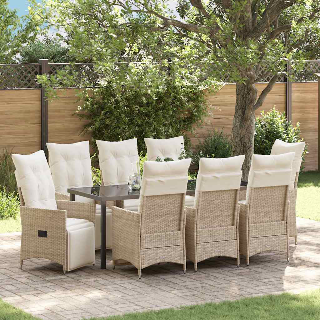 Garten Essgruppe mit Kissen 9 pcs Beige Poly-Rattan