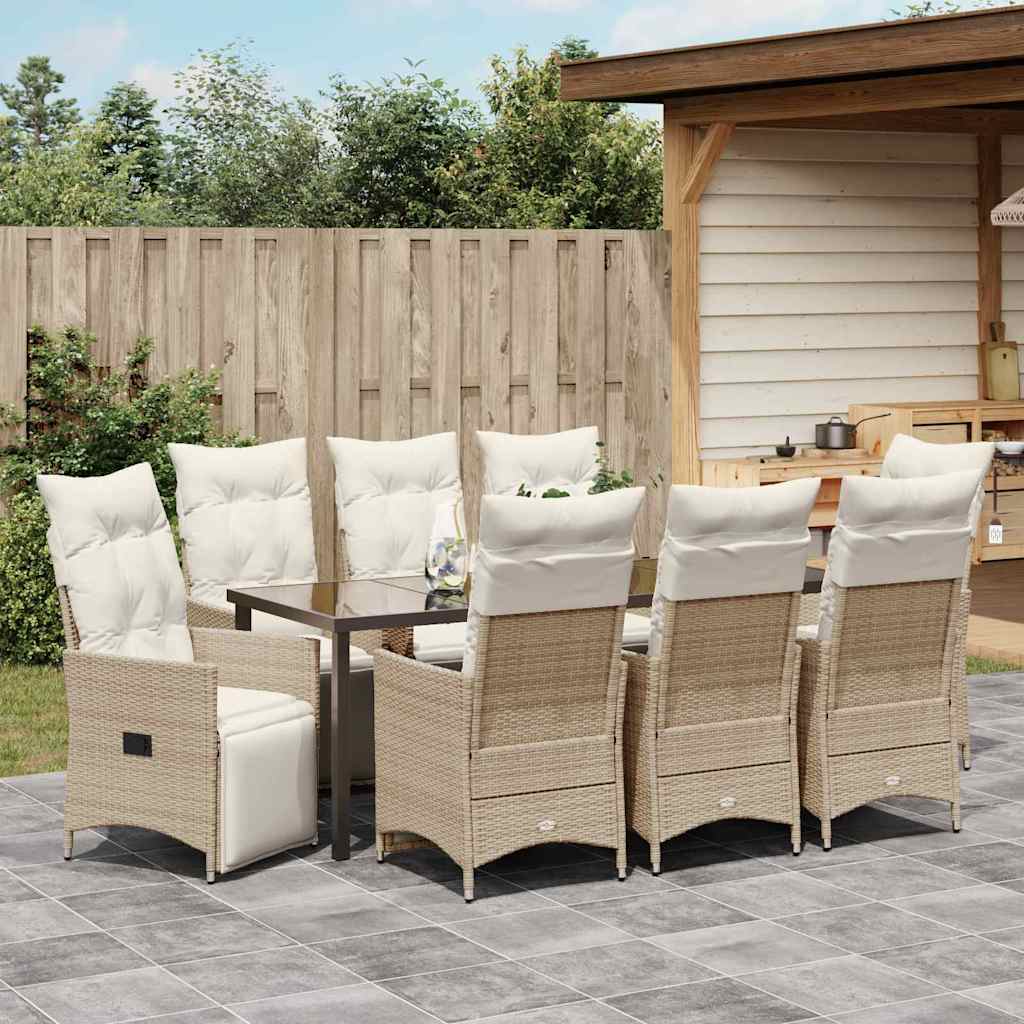 Garten Essgruppe mit Kissen 9 pcs Beige Poly-Rattan