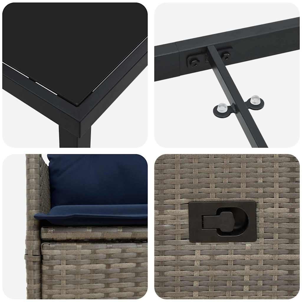 Tisch- und Stuhlset mit Kissen 3 pcs Grau PE-Rattan
